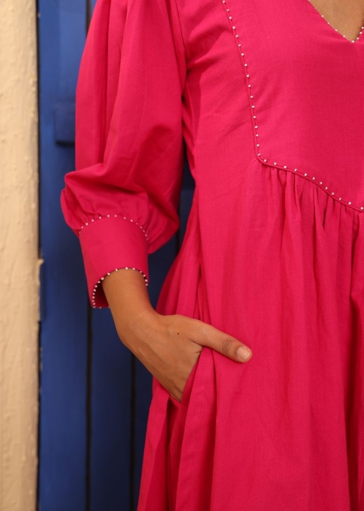 A Model Wearing Pink Organic Cotton Wildrose Kurta Pink, curated by Only Ethikal