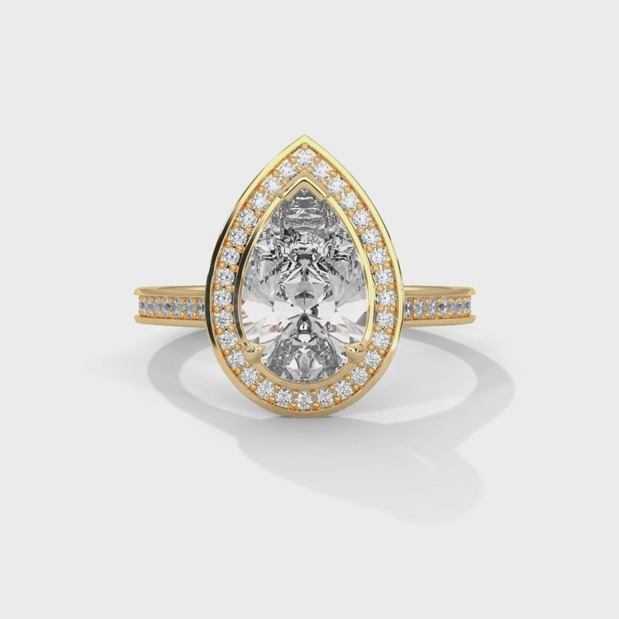 Pear Shape Solitaire Ring With 54 Diamonds-Cat0108