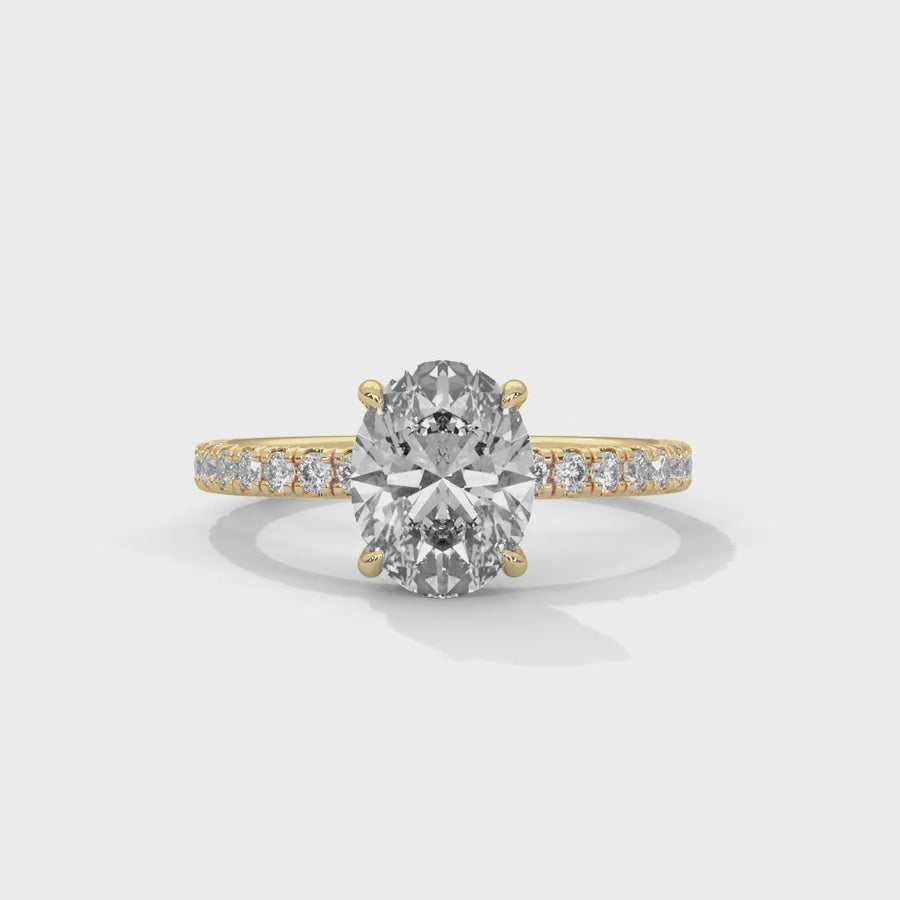 Oval Cut Solitaire Ring With 34 Diamonds-Cat0138