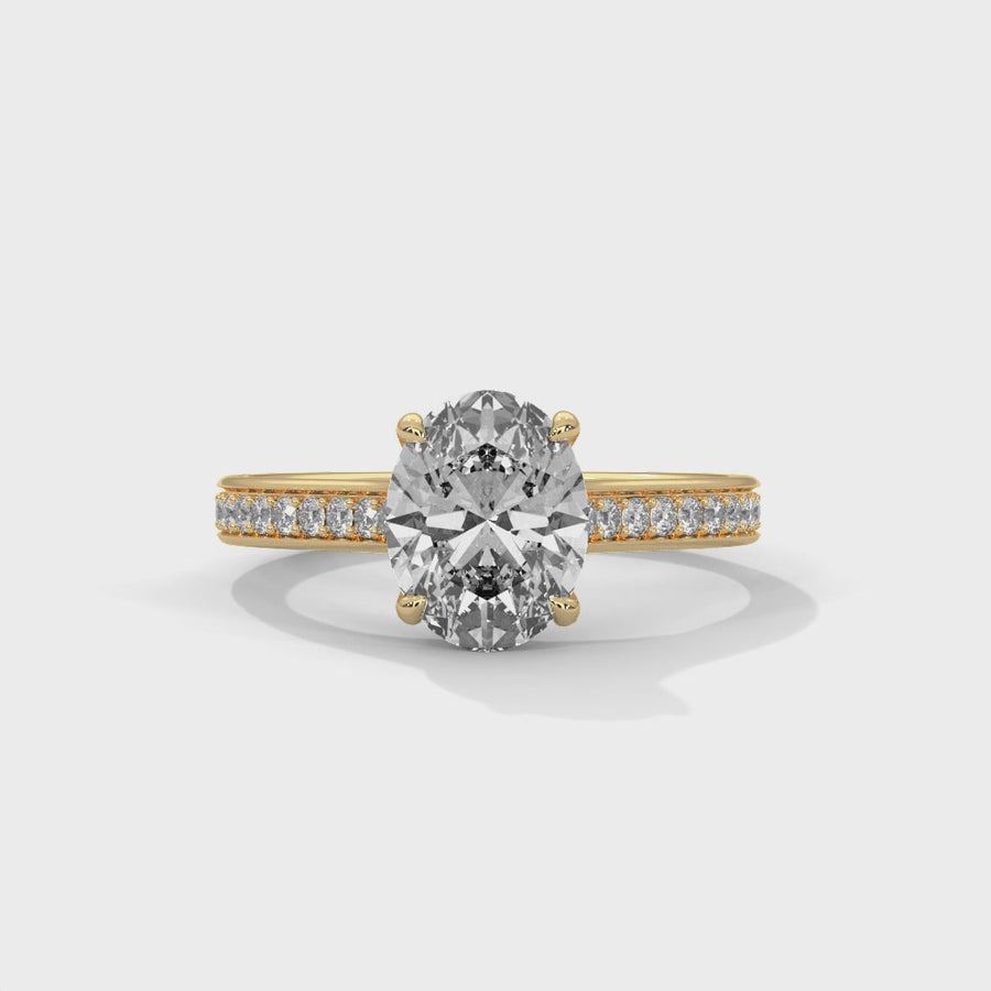 Oval Cut Solitaire Ring With 22 Diamonds-Cat0126