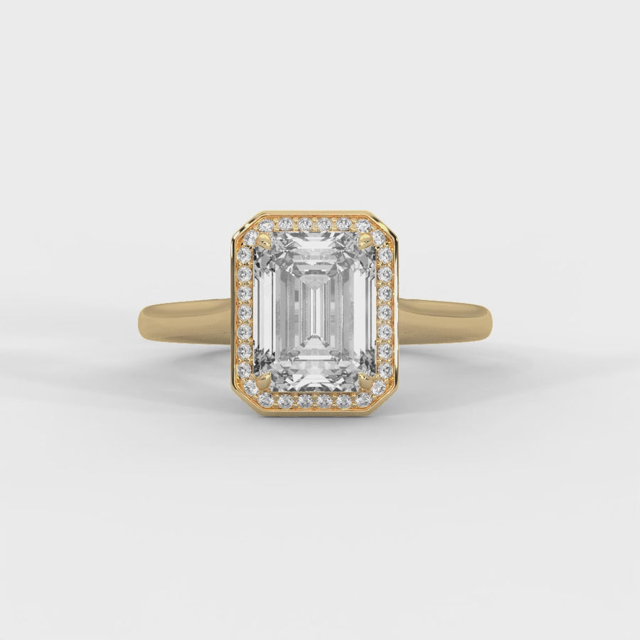 Emerald Cut Solitaire Ring With 30 Diamonds-Cat0125