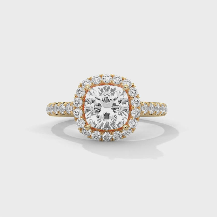 Cushion Cut Solitaire Ring With 38 Diamonds-Cat0134