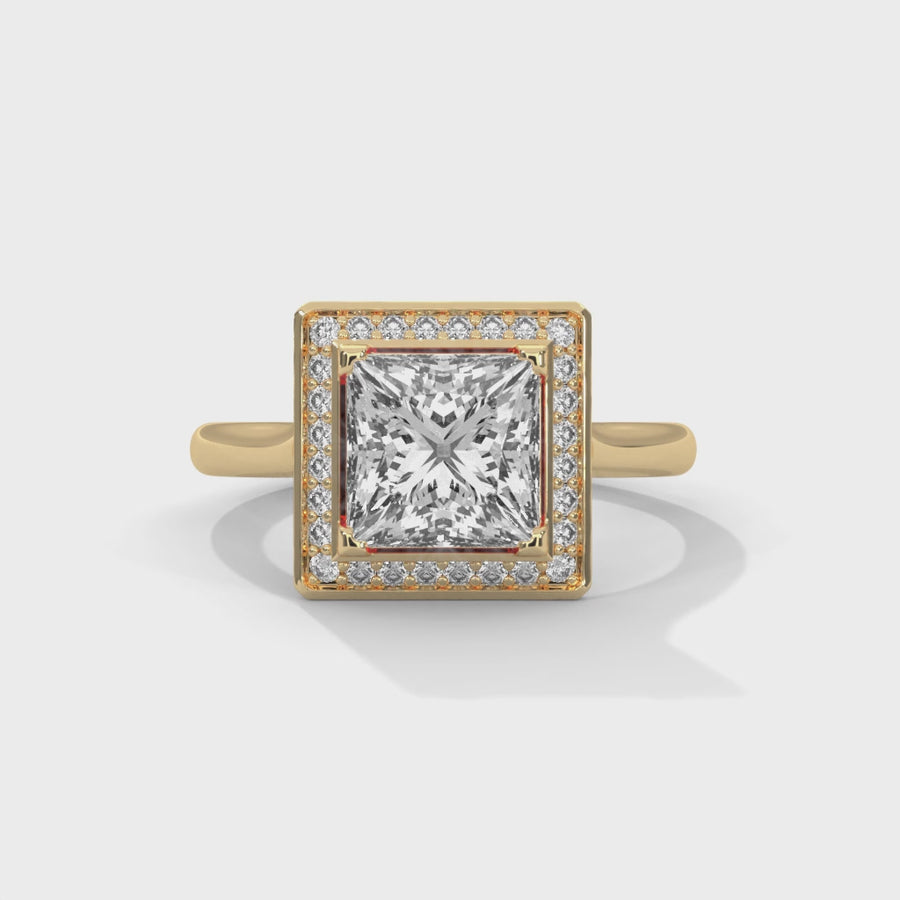 Princess Cut Solitaire Ring With 28 Diamonds-Cat0148