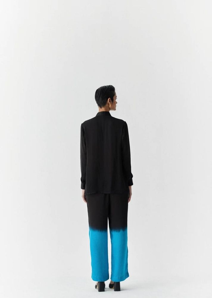 A Model Wearing Multicolor Organic Cupro Enchanted Dip Dye Shirt & Trousers, curated by Only Ethikal