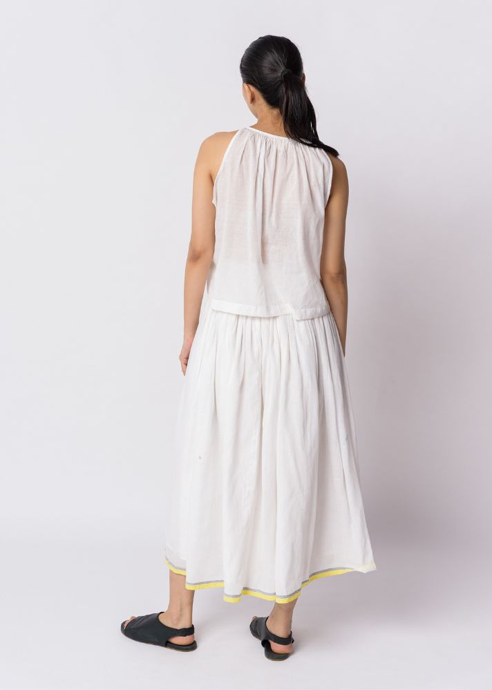Pearl White Pull-On Skirt With Top Set
