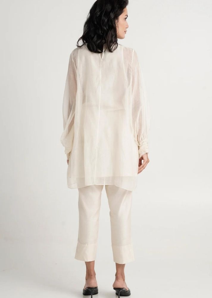 A Model Wearing White Pure Cotton Albaco-Ord Set, curated by Only Ethikal