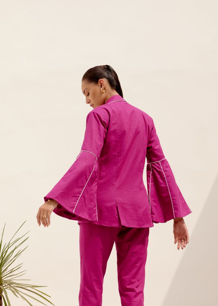 A Model Wearing Pink Hemp Magenta Carnival Blazer, curated by Only Ethikal