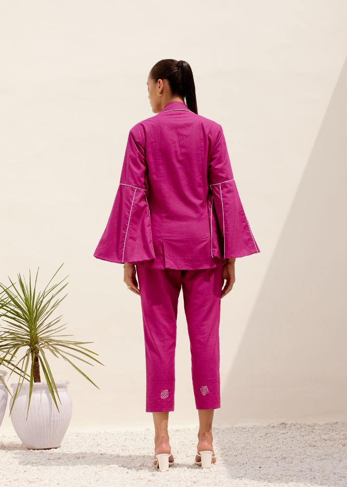 A Model Wearing Pink Hemp Magenta Joy Blazer Co-Ord Set, curated by Only Ethikal