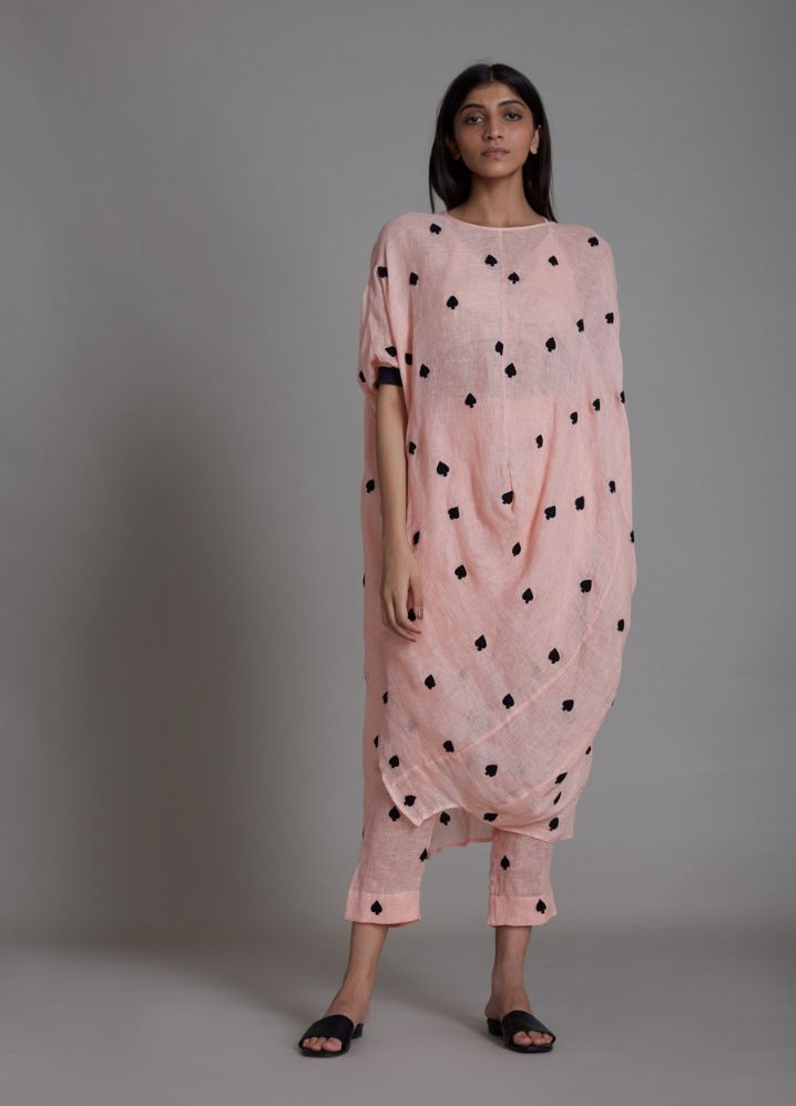 A Model Wearing Peach Linen Call Dress - Pink, curated by Only Ethikal