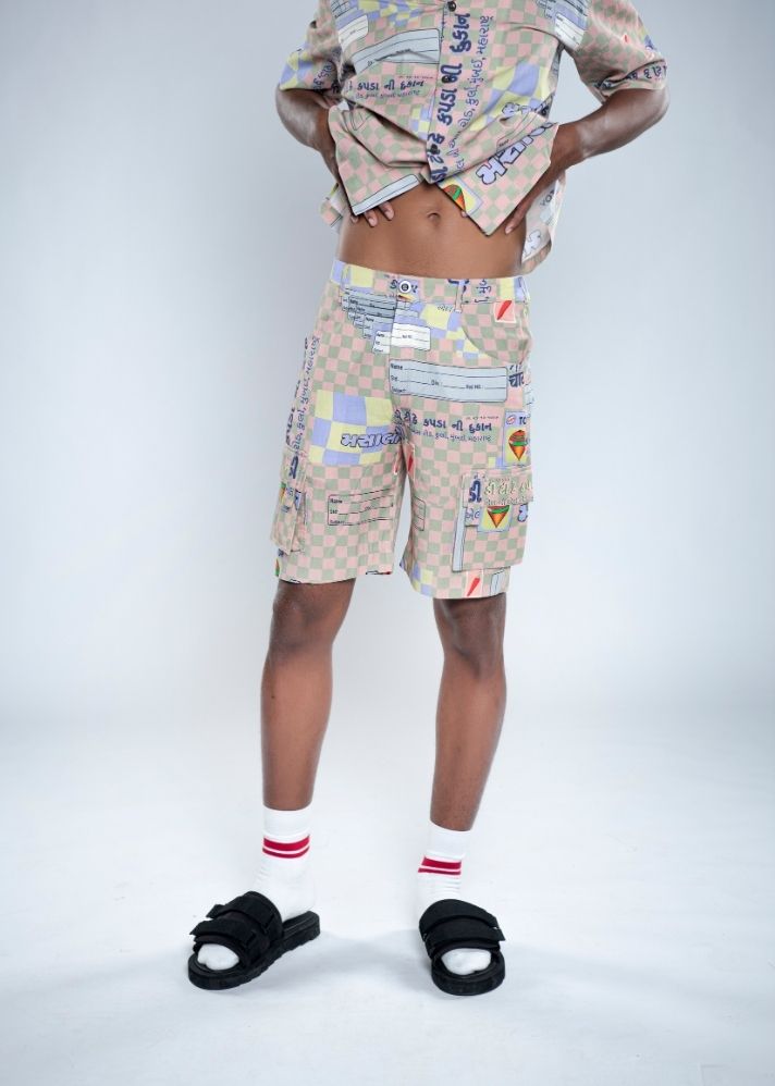 A Model Wearing Multicolor Lyocell Mirch Masala Shorts, curated by Only Ethikal
