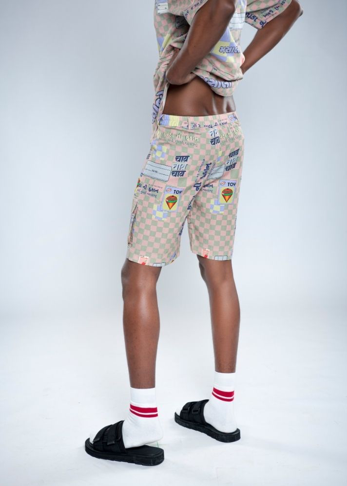 A Model Wearing Multicolor Lyocell Mirch Masala Shorts, curated by Only Ethikal