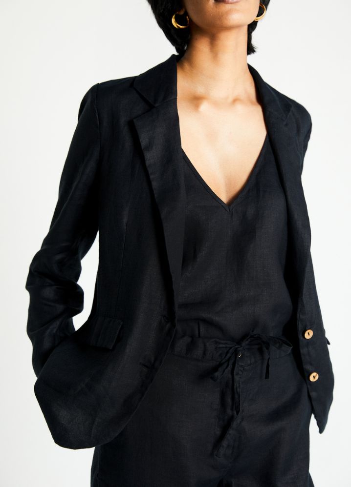 A Model Wearing  Black Hemp The She'S Everything Blazer, curated by Only Ethikal