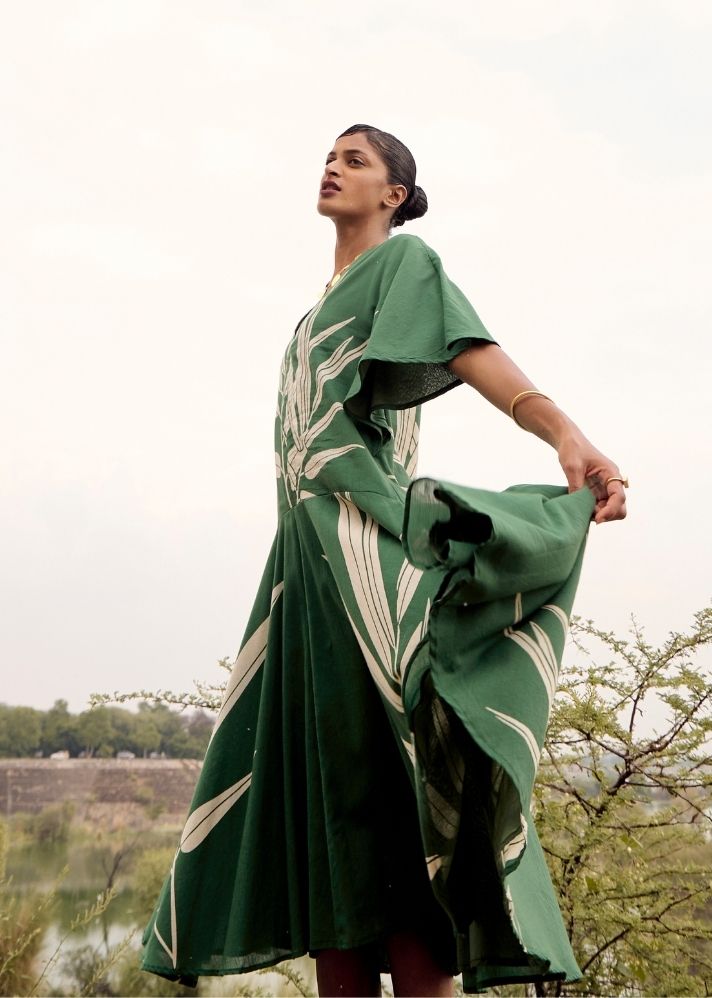 A Model Wearing Multicolor Pure Cotton Quail Dress, curated by Only Ethikal