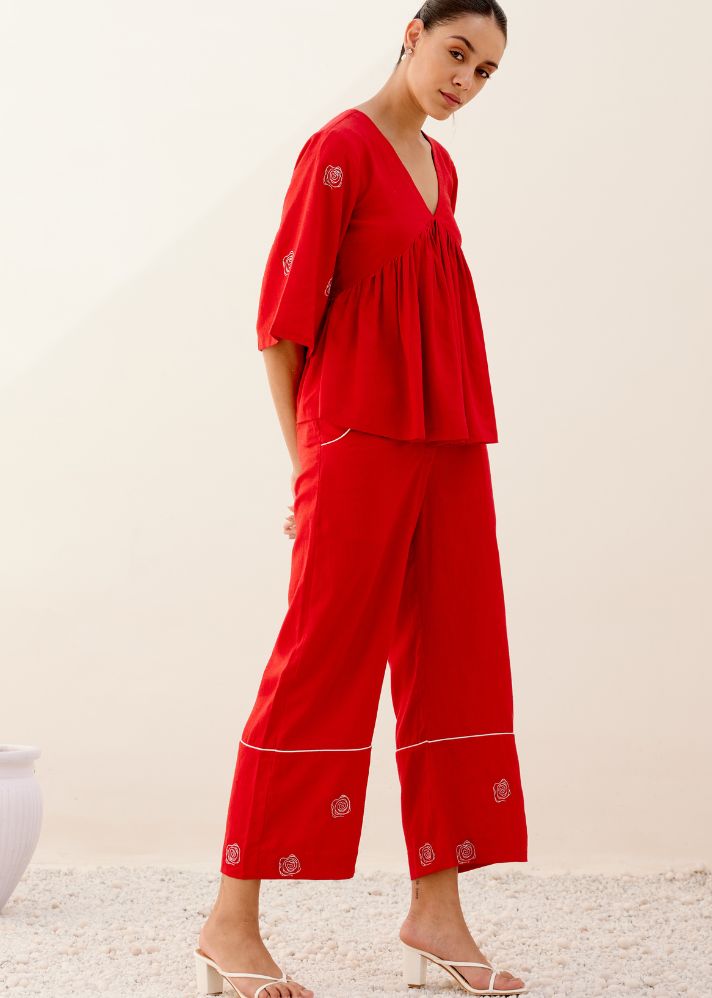 A Model Wearing Red Hemp Red Rosy Pants, curated by Only Ethikal