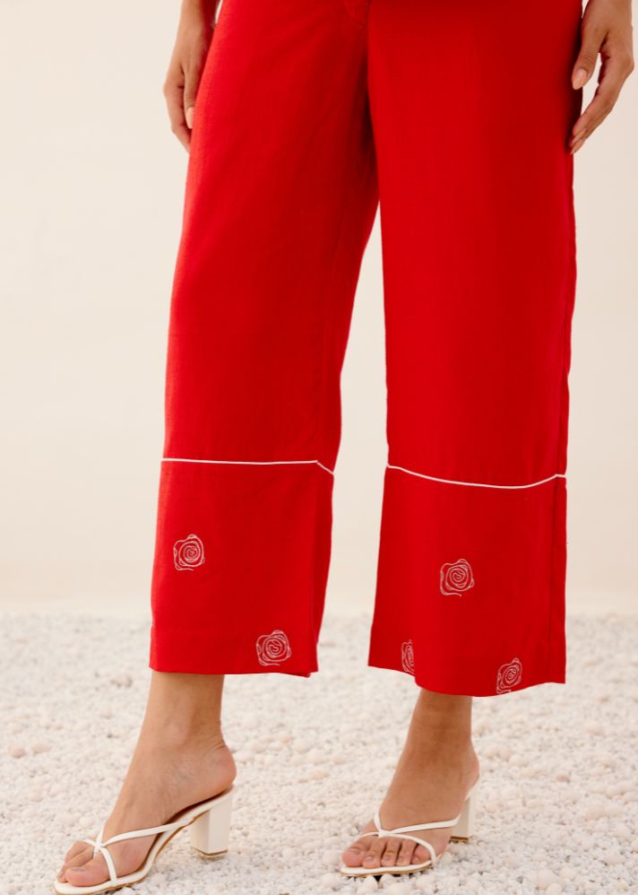 A Model Wearing Red Hemp Red Rosy Pants, curated by Only Ethikal