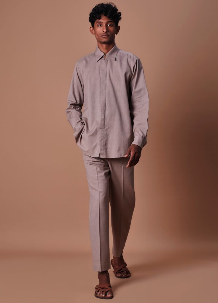 Buy Grey Pure Cotton Co-ord Sets Grey Placket Shirt And Ankle