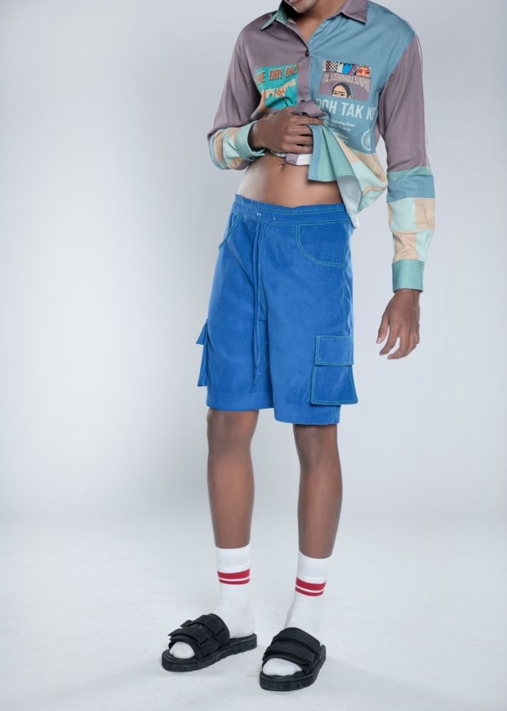 A Model Wearing Blue Lyocell Morni Shorts, curated by Only Ethikal