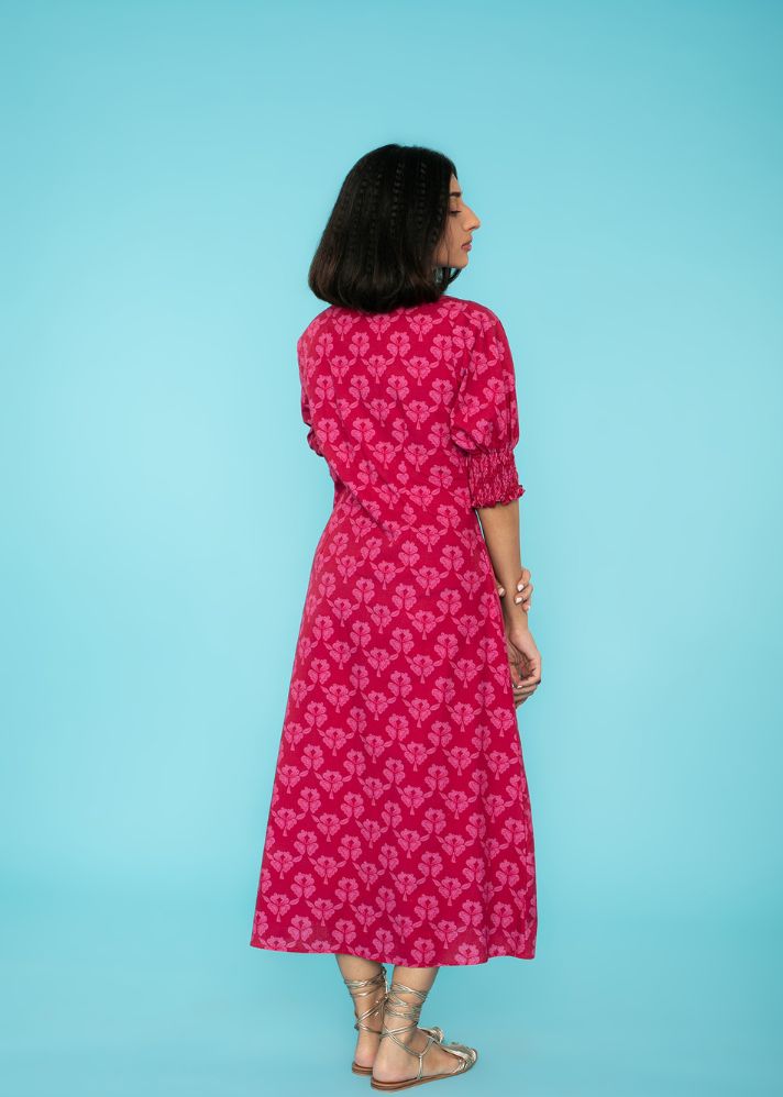 Women wearing Pure Cotton Pink Aster Midi Dress by Label Graph curated by Only ethikal