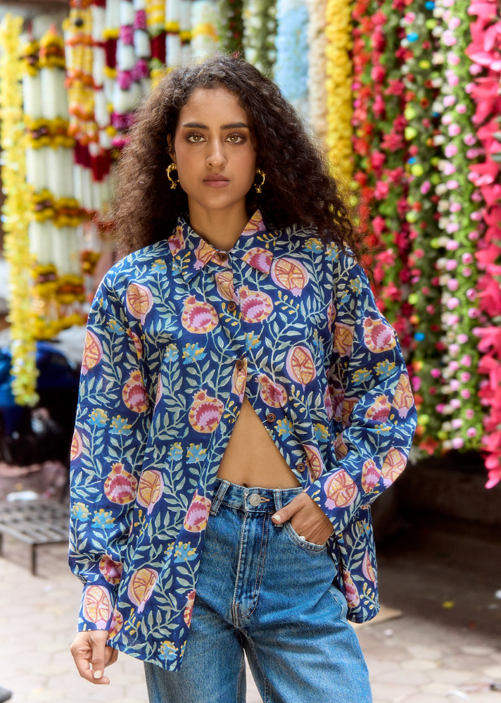 A Model Wearing Multicolor Pure Cotton Anar Shirt, curated by Only Ethikal