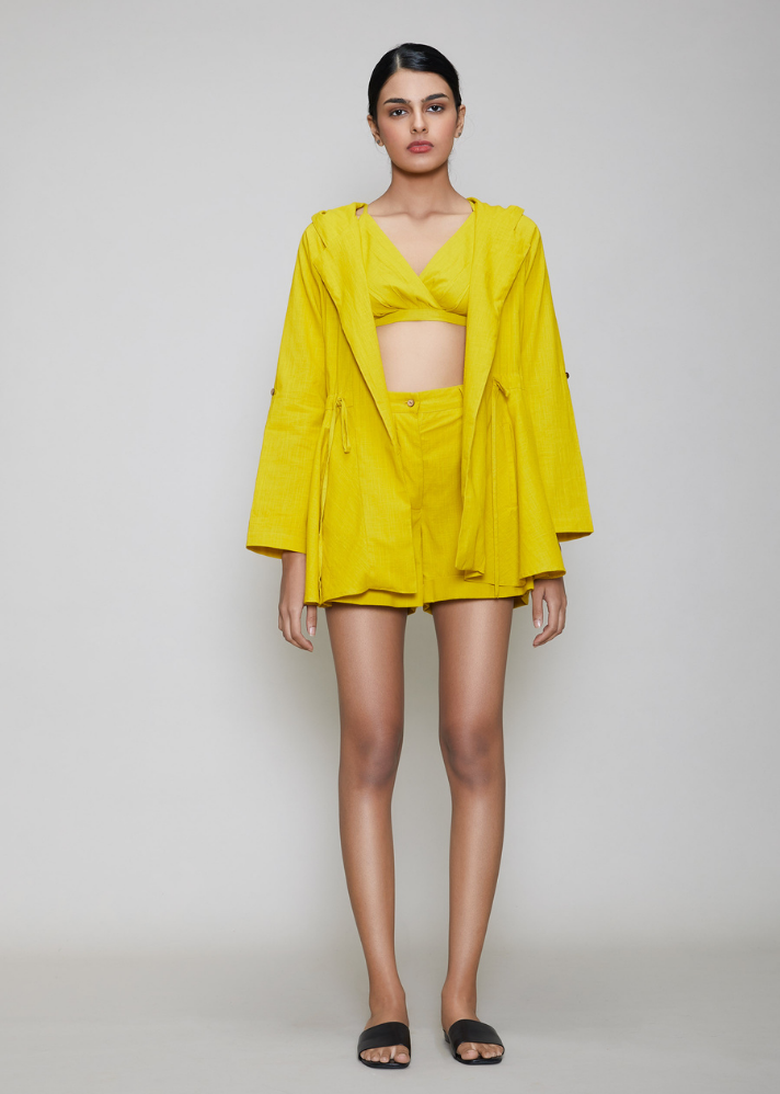 Hooded Jacket and Shorts 3 Pcs Set Yellow - onlyethikal