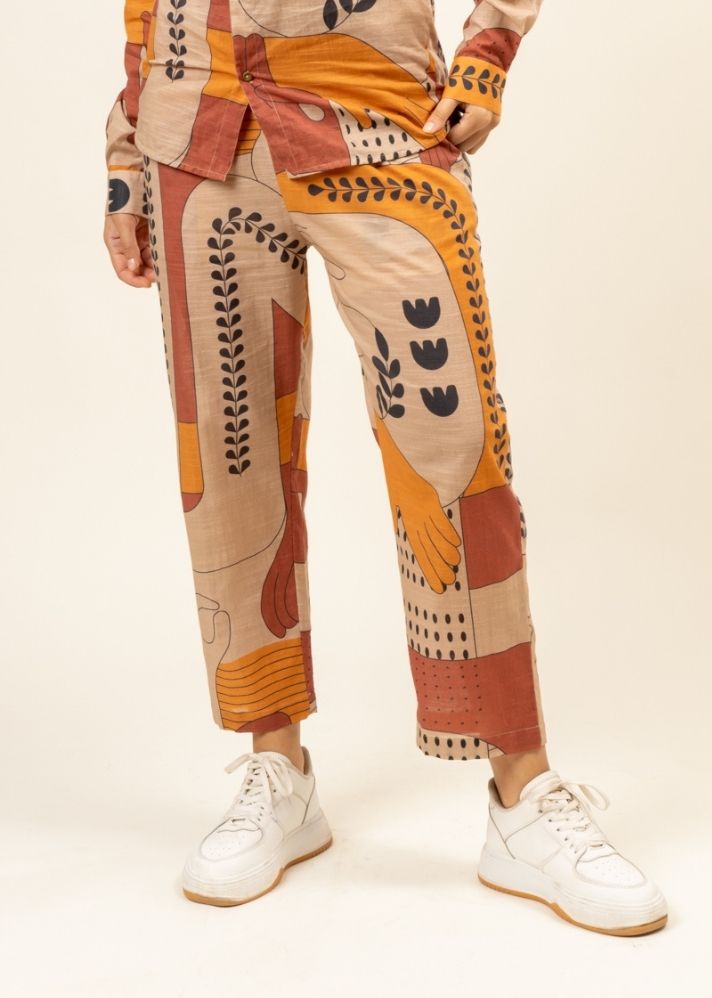 A Model Wearing Multicolor Upcycled Cotton Self Love Printed Pants, curated by Only Ethikal