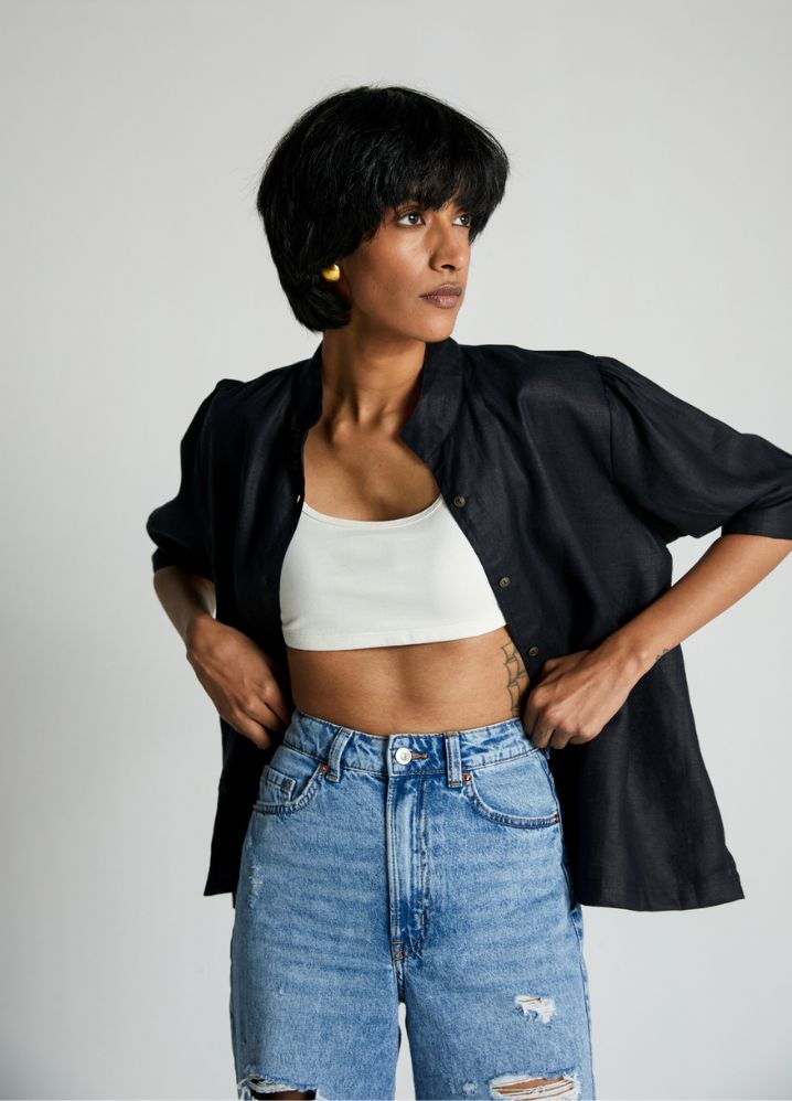 A Model Wearing  Black Hemp Midnight Secrets Jacket, curated by Only Ethikal