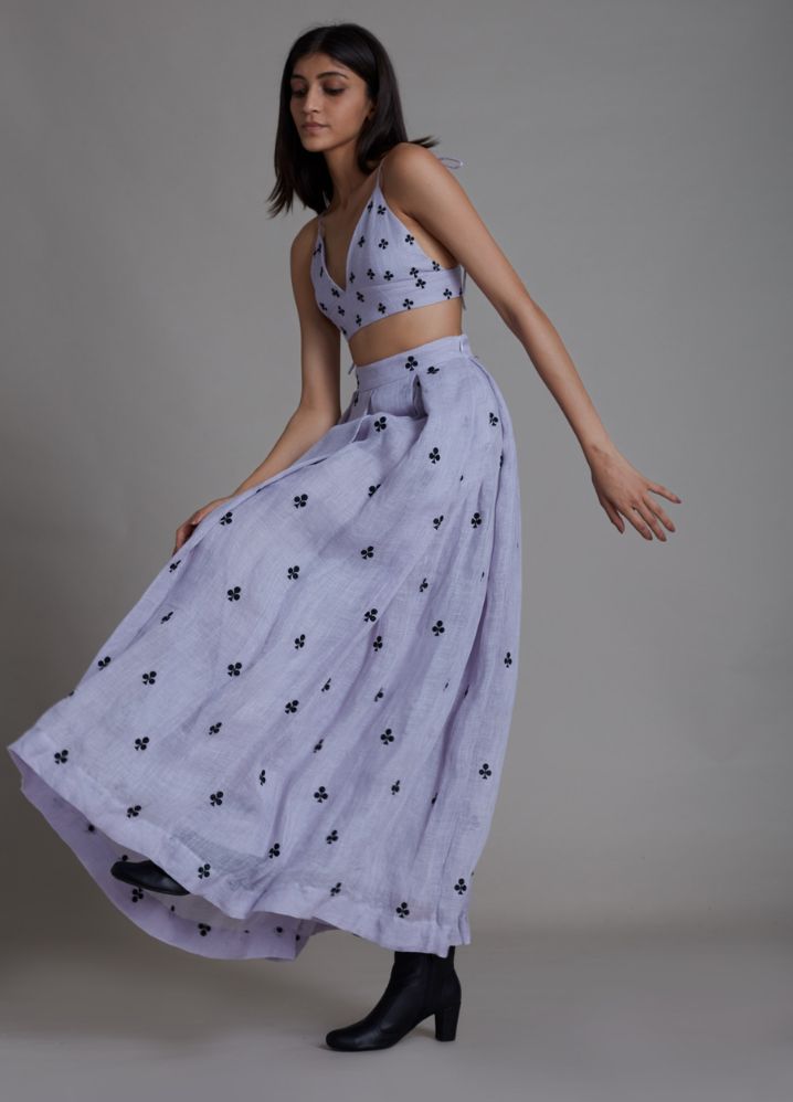 A Model Wearing Purple Linen Club Lehenga- Lavender, curated by Only Ethikal