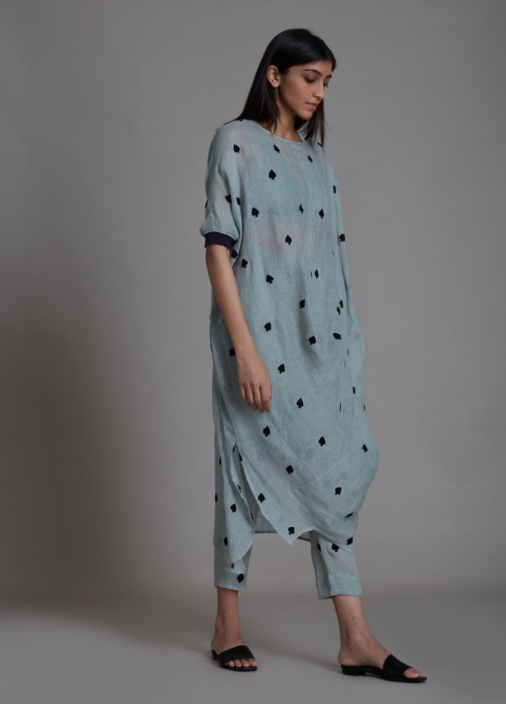 A Model Wearing Blue Linen Call Dress - Greyish Blue, curated by Only Ethikal