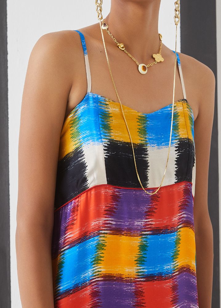 A Model Wearing  Digital Print Multicolor Bemberg Baltimore Check Slip Dress, curated by Only Ethikal