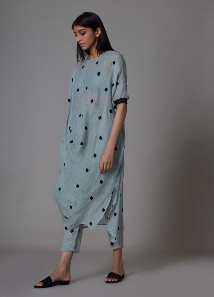 A Model Wearing Blue Linen Call Dress - Greyish Blue, curated by Only Ethikal