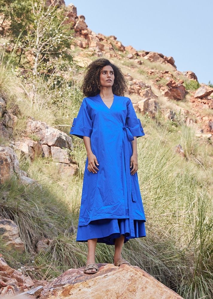 A Model Wearing Blue Pure Cotton Azure's Mist Co-ord Set, curated by Only Ethikal