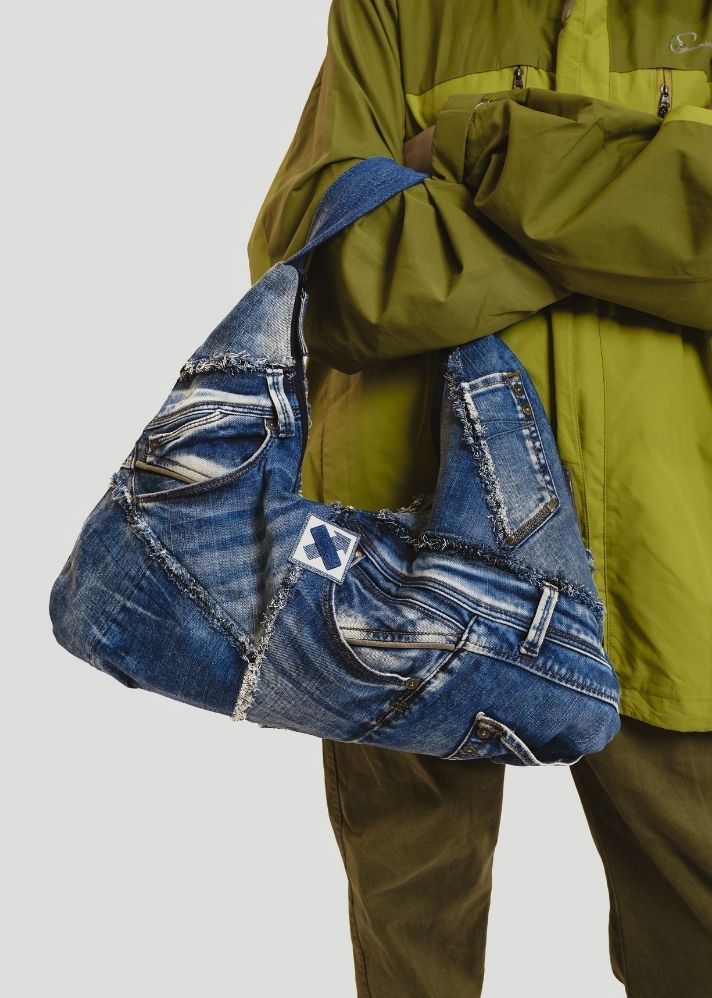 Product image of Blue Upcycled Denim Denim Versa Hobo Bag- 226.1, curated by Only Ethikal