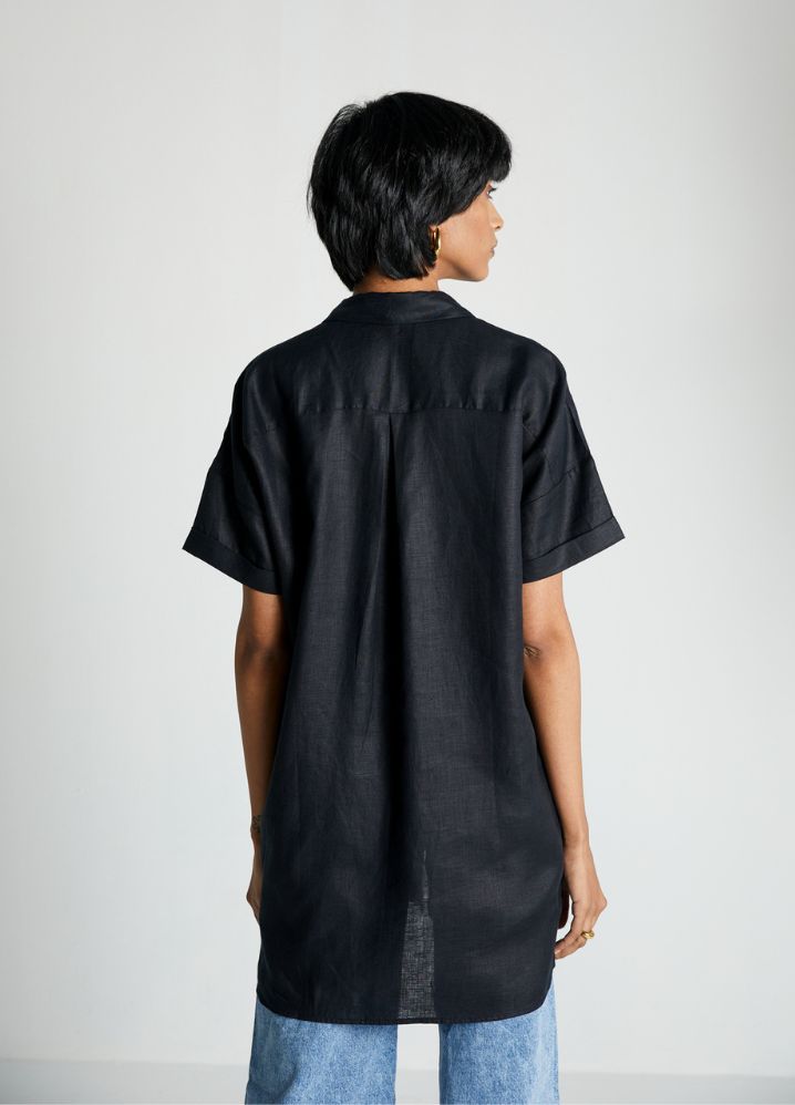A Model Wearing  Black Hemp The Everyday Shirt, curated by Only Ethikal