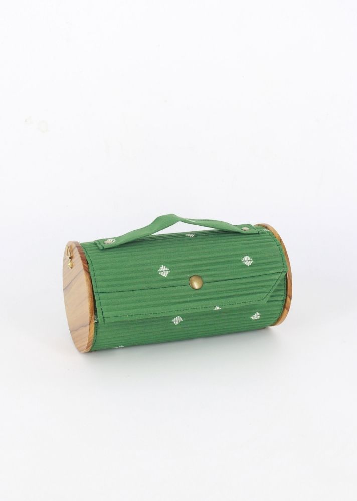 Product image of Green Upcycled Cotton Fern Round Clutch - Single Sleeve, curated by Only Ethikal