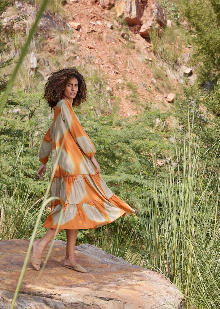 A Model Wearing Orange Pure Cotton Soul Of Her Existence Dress, curated by Only Ethikal