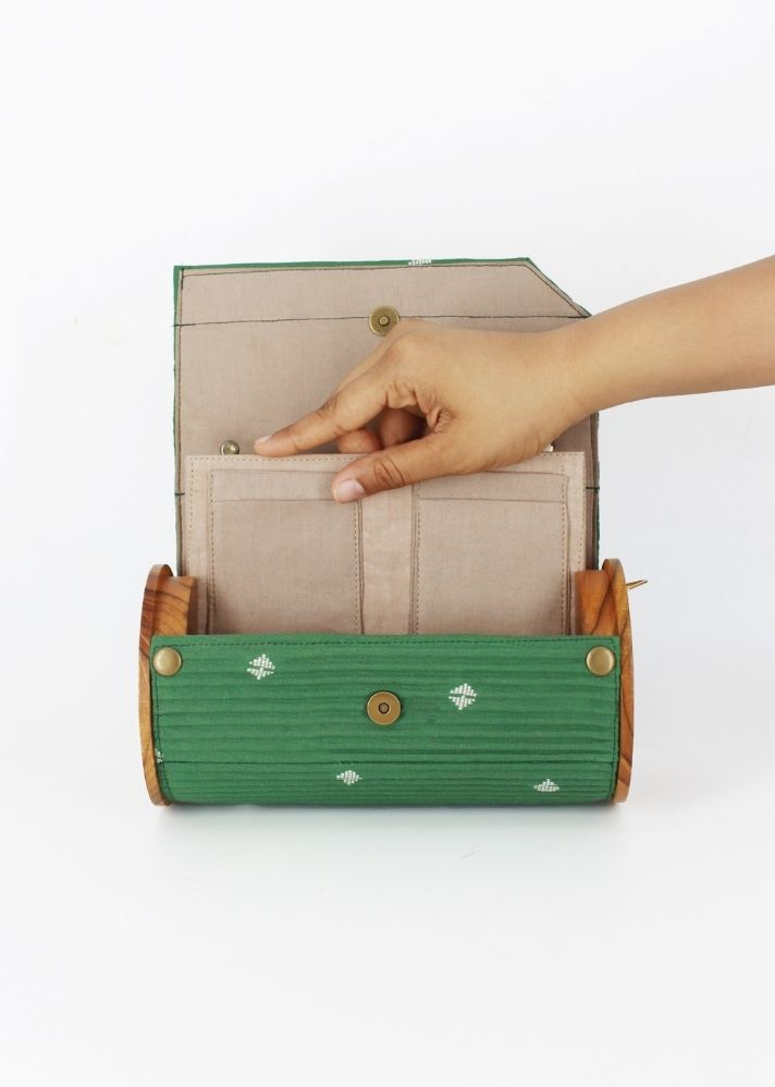 Product image of Green Upcycled Cotton Fern Round Clutch - Single Sleeve, curated by Only Ethikal