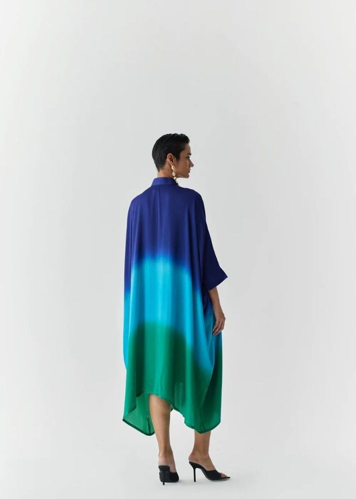 A Model Wearing Multicolor Organic Cupro Dead Sea Kimono , curated by Only Ethikal
