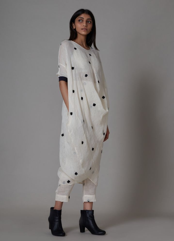 A Model Wearing White Linen Call Dress - Oatmeal, curated by Only Ethikal