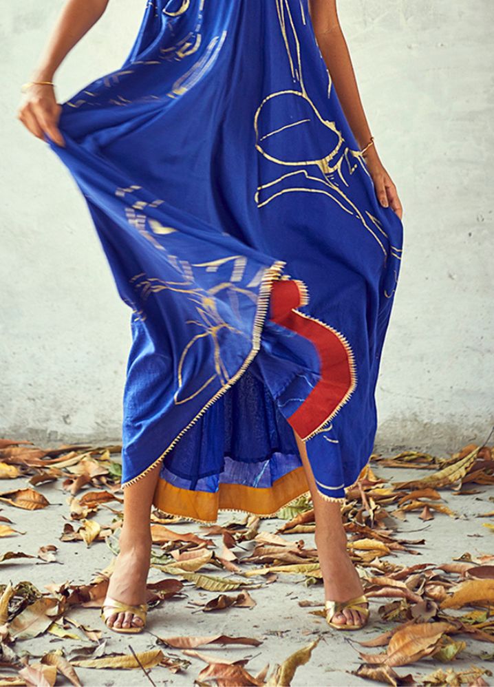 A Model Wearing Blue Pure Cotton Neel Poshak (Set Of 2), curated by Only Ethikal