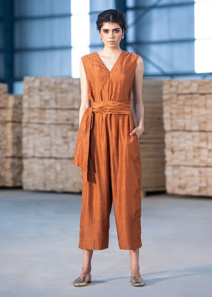 young woman in sustainable fashion Sarah jumpsuit curated by onlyethikal