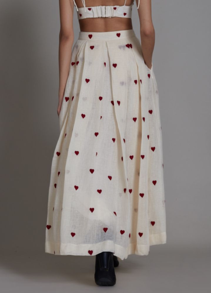 A Model Wearing White Linen Heart Lehenga- Oatmeal, curated by Only Ethikal
