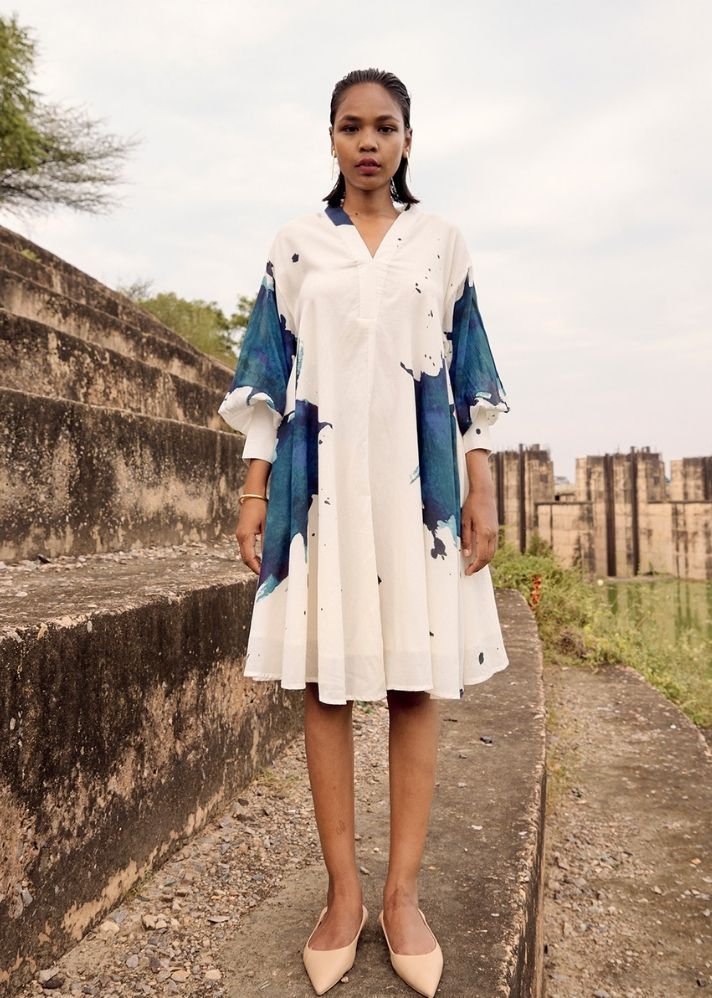 A Model Wearing Multicolor Pure Cotton Osprey Dress, curated by Only Ethikal