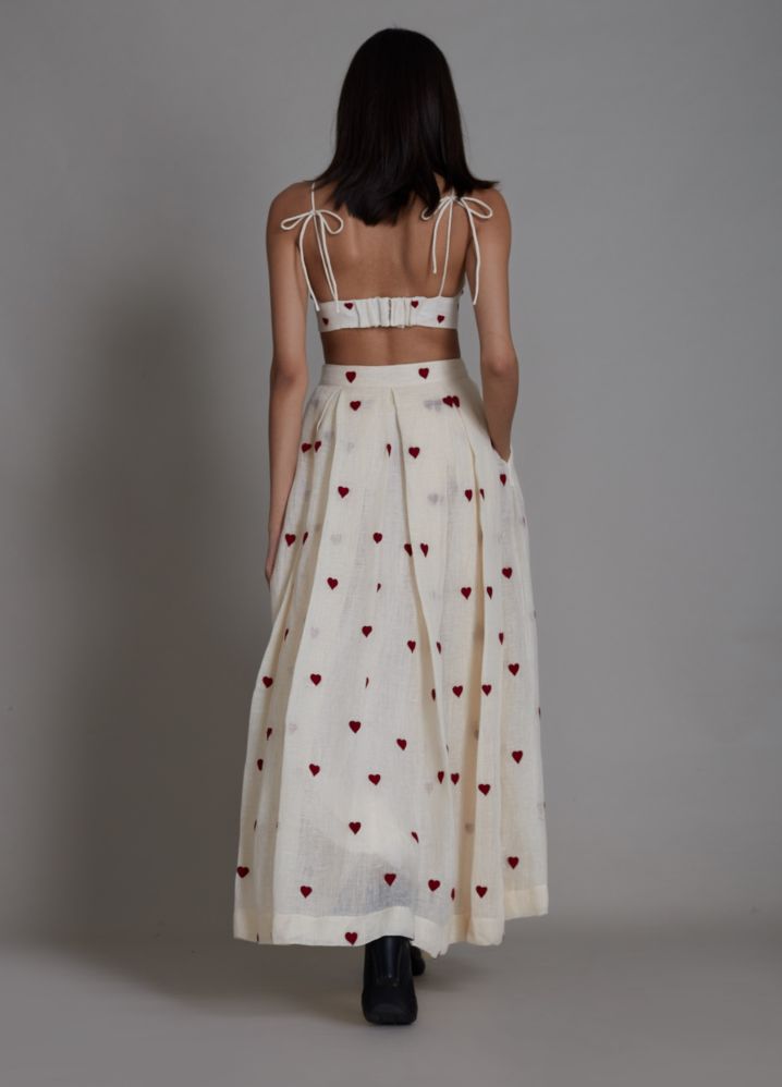 A Model Wearing White Linen Heart Lehenga- Oatmeal, curated by Only Ethikal
