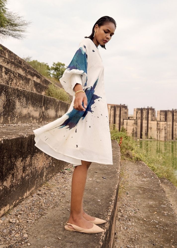 A Model Wearing Multicolor Pure Cotton Honeycreeper Dress, curated by Only Ethikal
