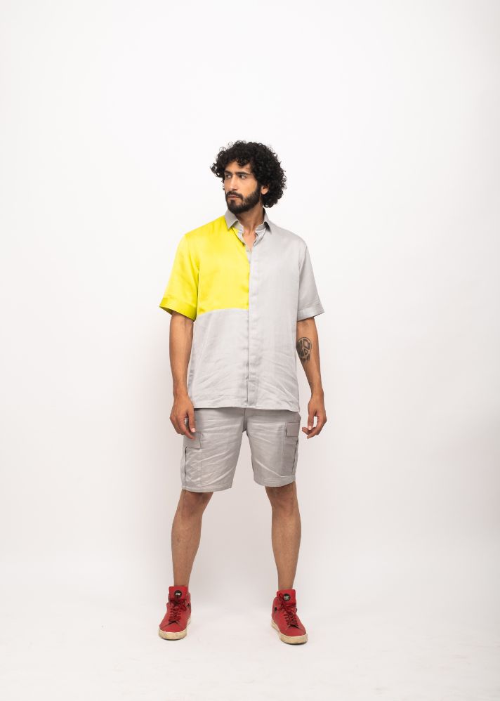 A Model Wearing Multicolor Bemberg Grey-Neon Colorblocked Shirt, curated by Only Ethikal