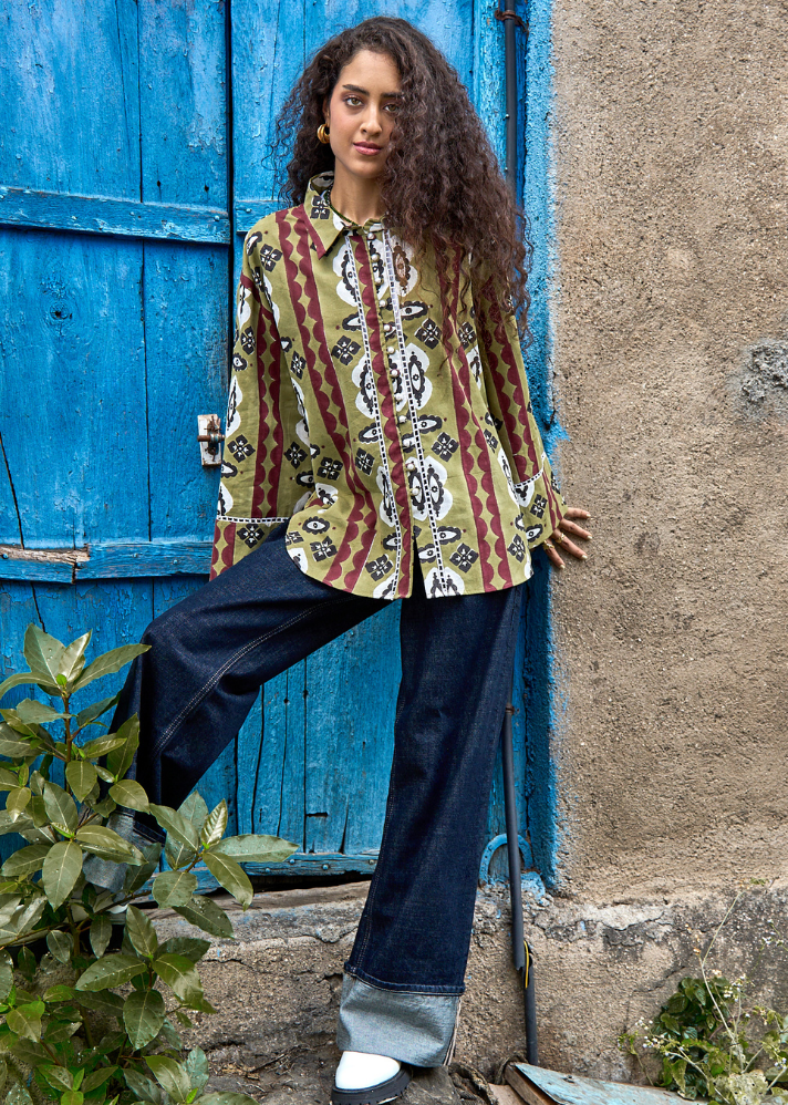 A Model Wearing Multicolor Pure Cotton Chamba Blouse, curated by Only Ethikal