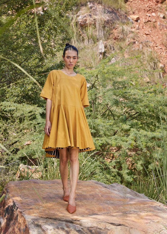A Model Wearing Yellow Pure Cotton Hidden Love Dress, curated by Only Ethikal