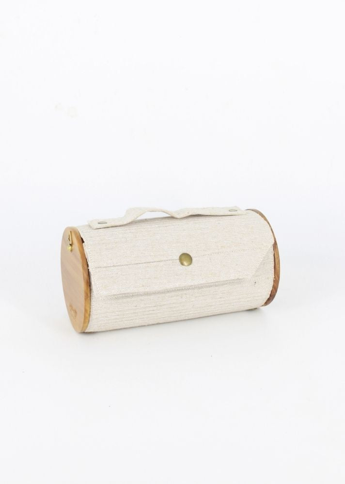 Product image of White Upcycled Cotton Oat Round Clutch - Single Sleeve, curated by Only Ethikal