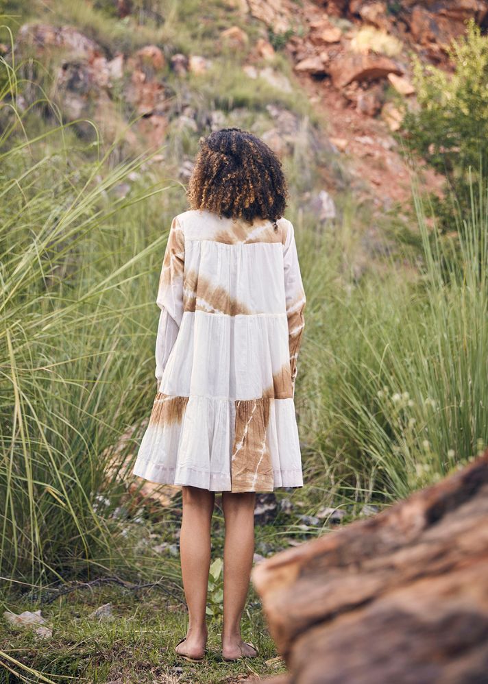 A Model Wearing White Pure Cotton Sandy Strings Dress, curated by Only Ethikal