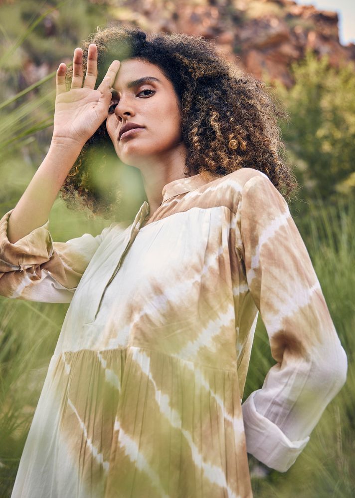 A Model Wearing White Pure Cotton Sandy Strings Dress, curated by Only Ethikal